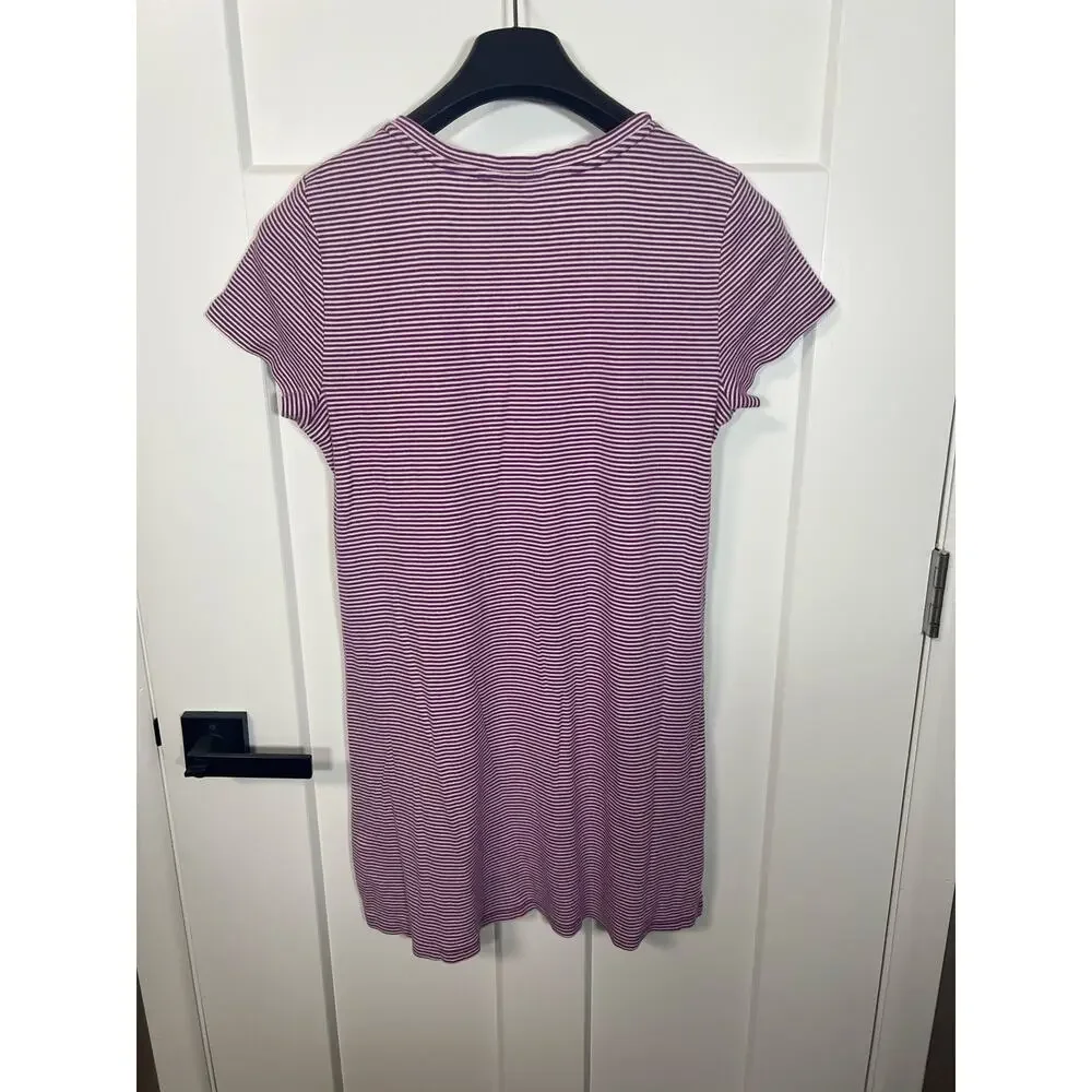 Lauren Ralph Lauren Women's Size M Purple White Stripe V-neck Cotton Tee Dress - Picture 3 of 8